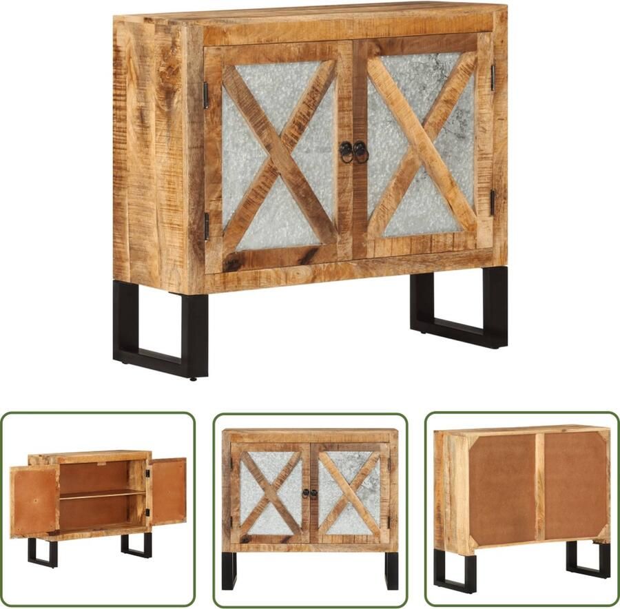 The Living Store Dressoir 80x30x71 cm massief ruw mangohout en metaal Dressoir Kast Mangohout Vintage Industrieel Design