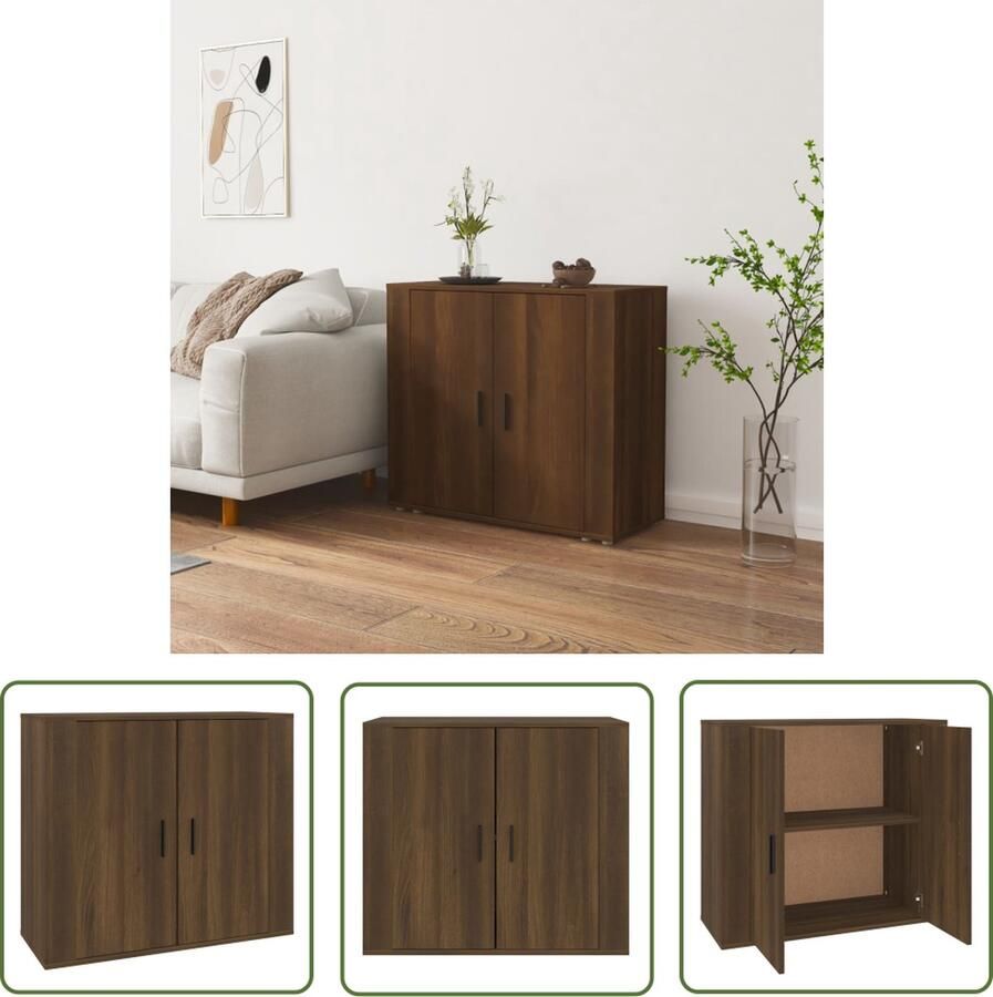 The Living Store Dressoir 80x33x70 cm bewerkt hout bruin eikenkleur Dressoir Houten Dressoir Bruine Eiken Dressoir Opbergmeubel Salontafel