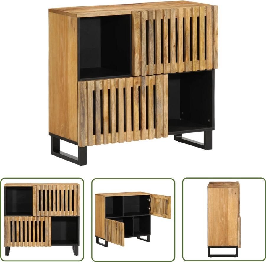 The Living Store Dressoir 80x34x75 cm massief ruw mangohout Dressoir Industrieel Design Houten Dressoir Mangohouten Dressoir Vintage Dressoir