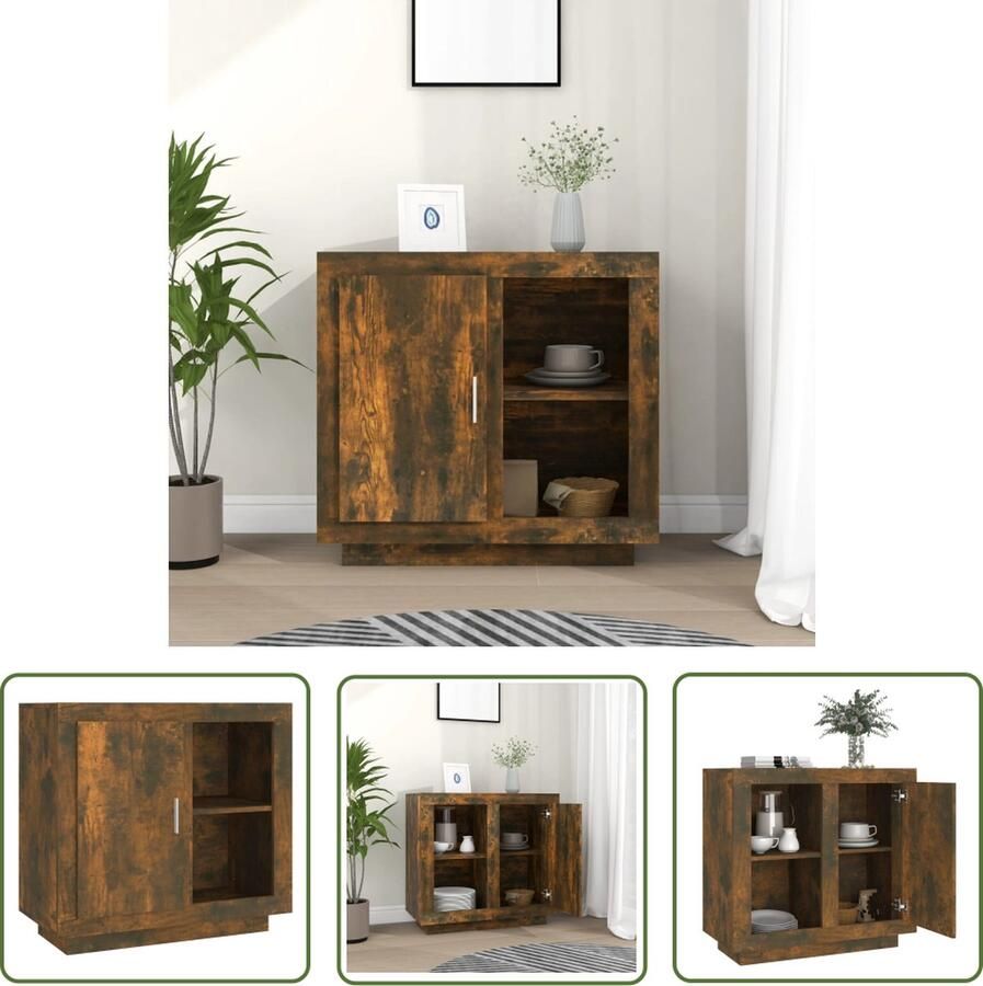 The Living Store Dressoir 80x40x75 cm gerookt eikenkleurig Dressoir Houten Dressoir Bergruimte Woonkamer Meubels Slaapkamer Meubels