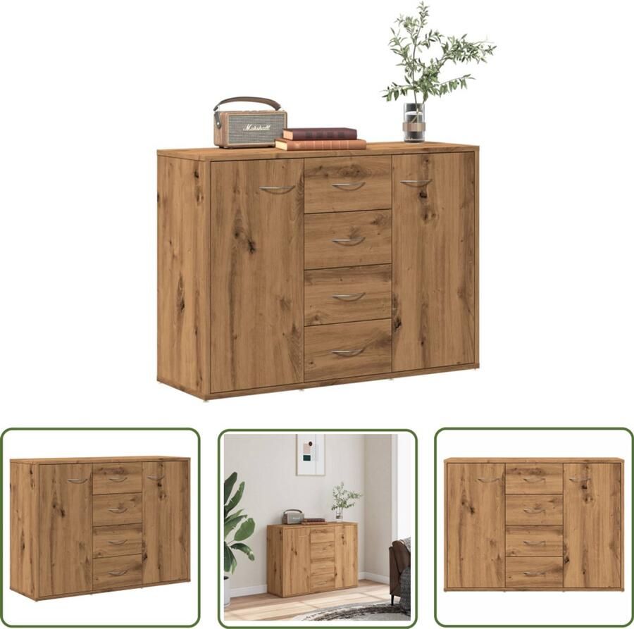 The Living Store Dressoir 88x30x64 cm bewerkt hout artisanaal eikenkleur Dressoir Houten Dressoir Salontafel Opbergkast Livingroom Furniture - Foto 2