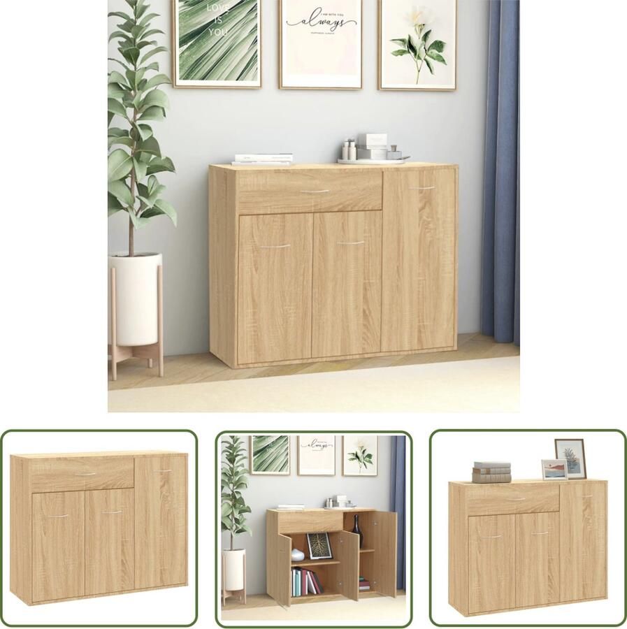 The Living Store Dressoir 88x30x70 cm bewerkt hout sonoma eikenkleurig Dressoir Kast Salontafel Houten Meubels Sonoma Eiken - Foto 2