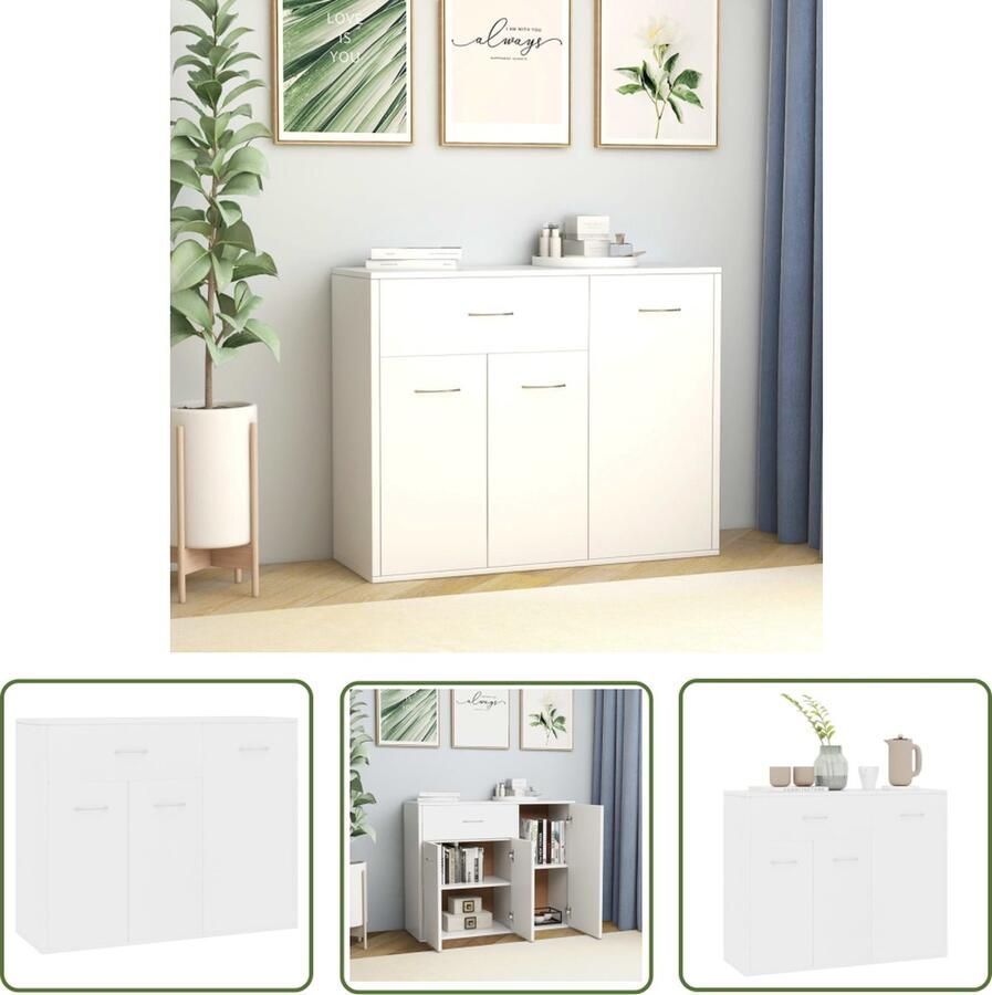The Living Store Dressoir 88x30x70 cm bewerkt hout wit Dressoir Minimalistische Meubels Houten Kast Opbergmeubilair Salontafel
