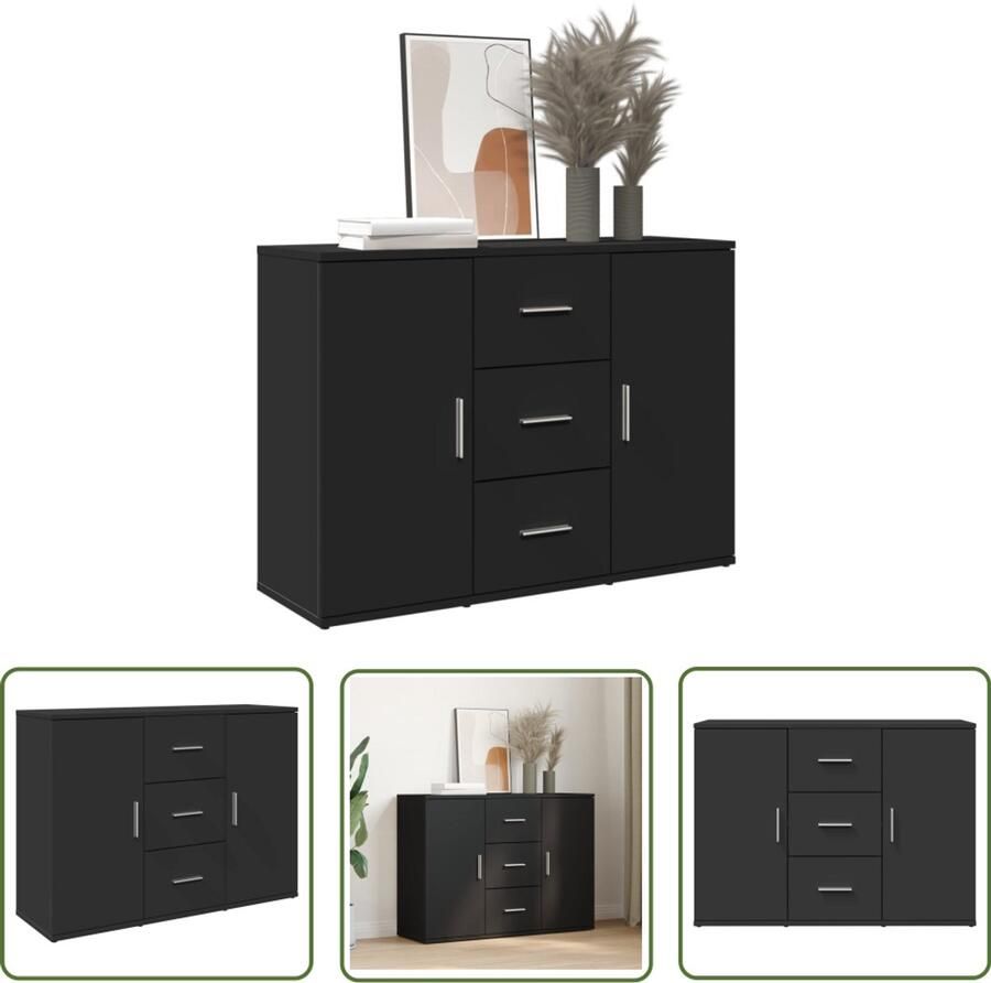 The Living Store Dressoir 90 5x29 5x65 cm bewerkt hout zwart Dressoir Zwarte Dressoir Houten Dressoir Compact Dressoir Opbergmeubel