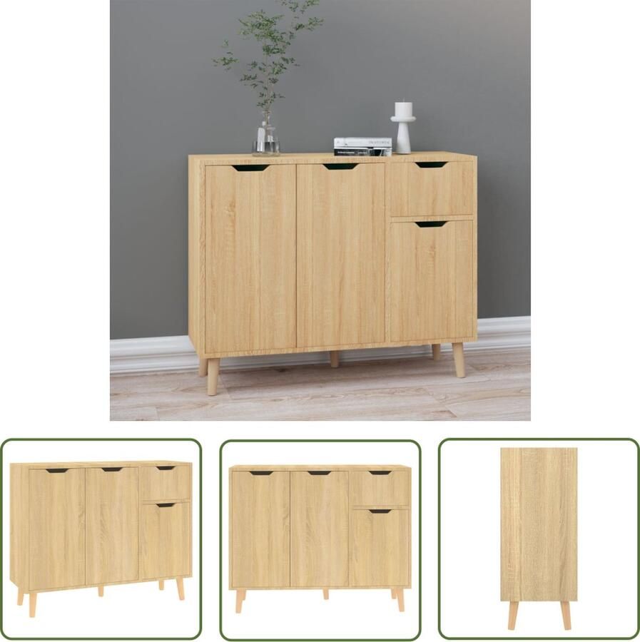The Living Store Dressoir 90x30x72 cm bewerkt hout sonoma eikenkleurig Dressoir Bijzettafel Salontafel Houten Dressoir Eiken Kleurige Dressoir