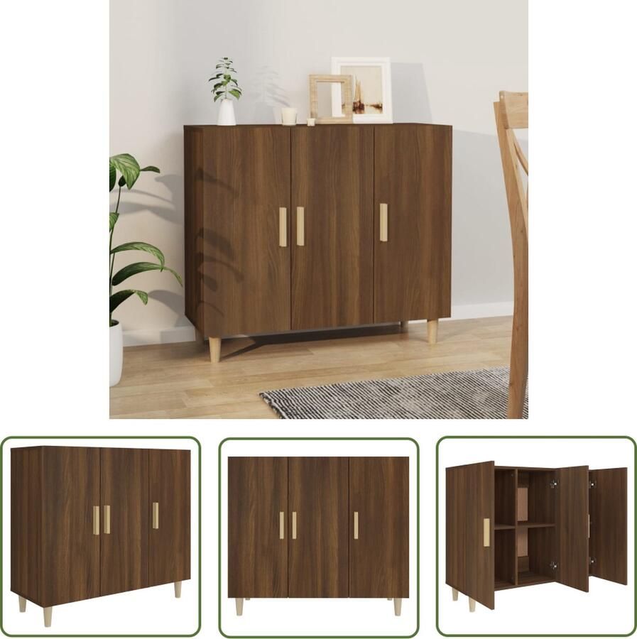 The Living Store Dressoir 90x34x80 cm bewerkt hout bruin eikenkleur Dressoir Buffetkast Houten Dressoir Bruine Eiken Vintage Dressoir
