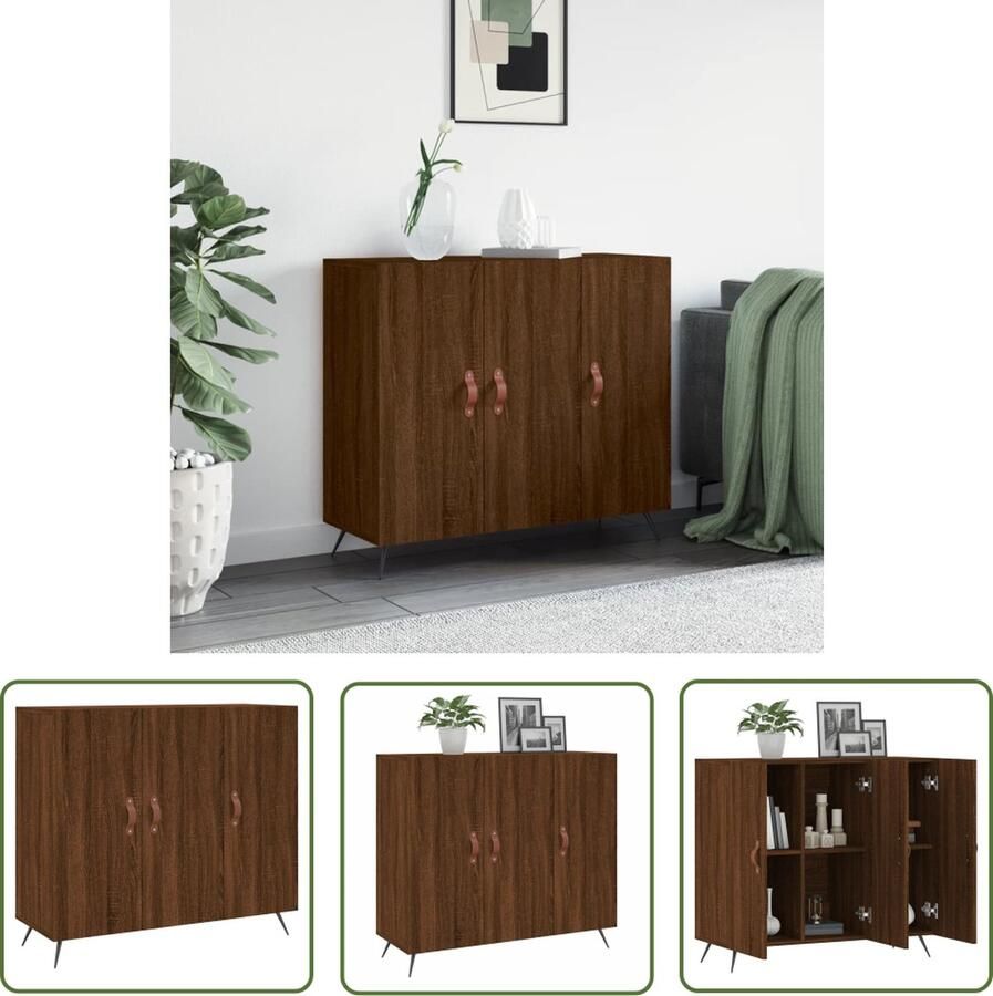 The Living Store Dressoir 90x34x80 cm bewerkt hout bruin eikenkleur Dressoir Houten Dressoir Vintage Dressoir Modern Dressoir Bruine Eiken Dressoir