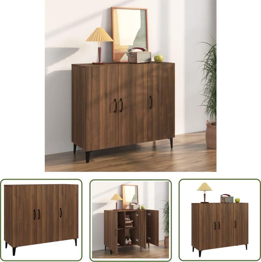The Living Store Dressoir 90x34x80 cm bewerkt hout bruin eikenkleur Dressoir Industrieel Design Houten Dressoir Bruine Eiken Kleur Opbergkast