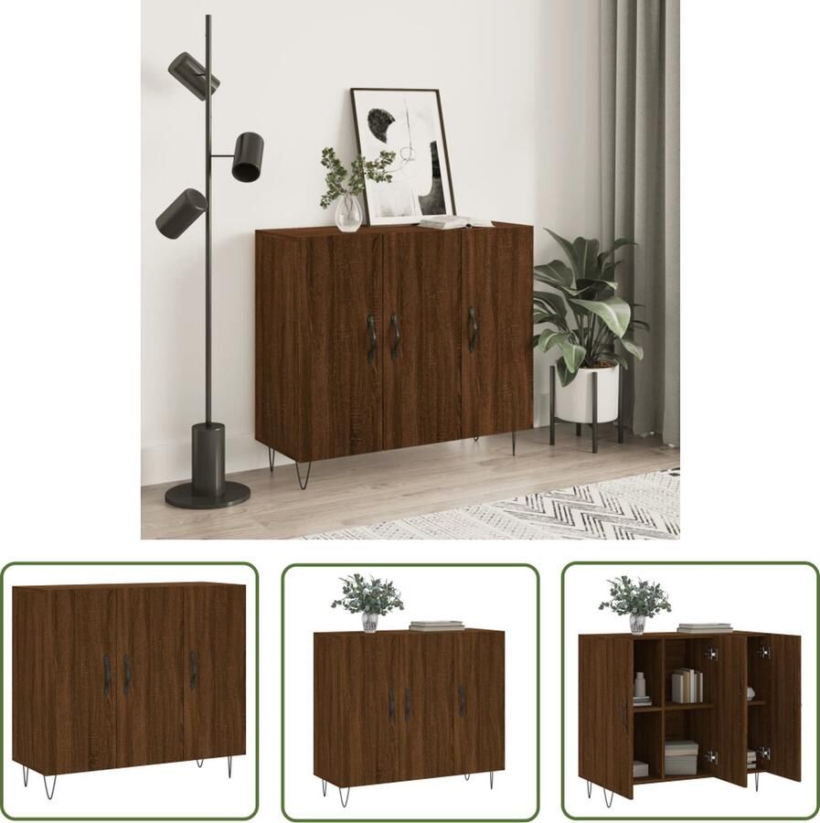 The Living Store Dressoir 90x34x80 cm bewerkt hout bruin eikenkleur Dressoir Modern Meubel Houten Dressoir Bruine Eiken Kleur Opbergkast