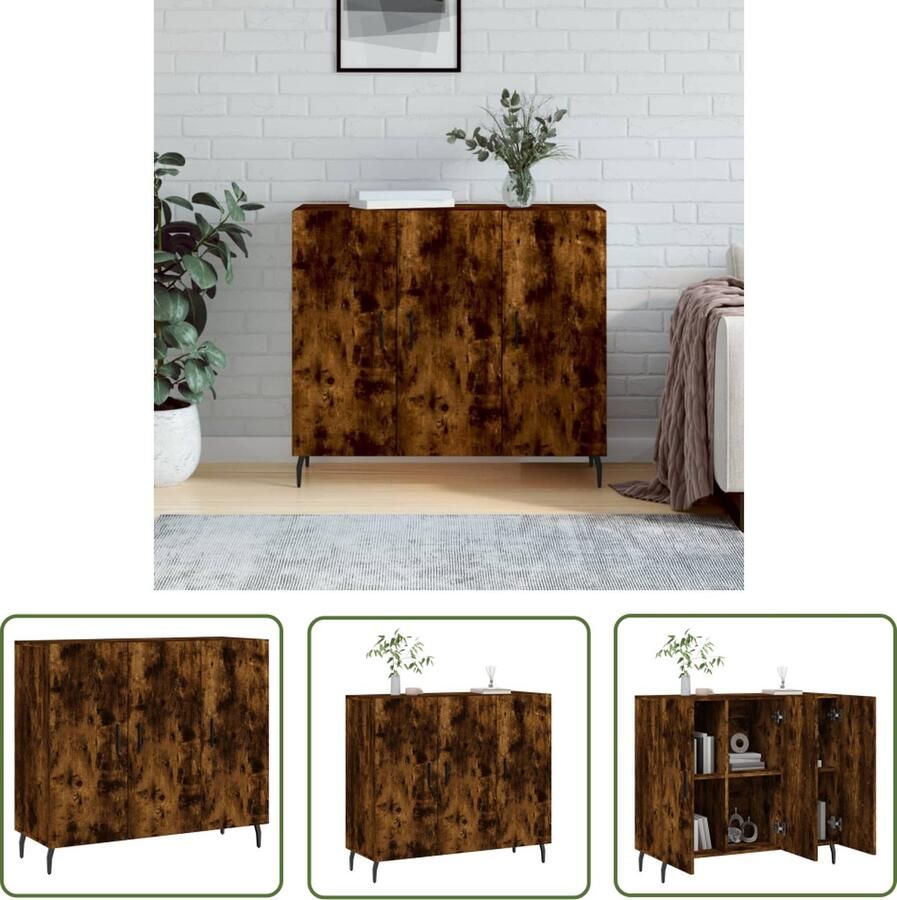The Living Store Dressoir 90x34x80 cm bewerkt hout gerookt eikenkleurig Dressoir Houten Dressoir Vintage Dressoir Landelijk Dressoir Industrieel Dressoir - Foto 3