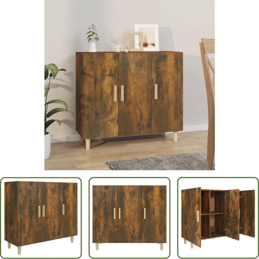 The Living Store Dressoir 90x34x80 cm bewerkt hout gerookt eikenkleurig Dressoir Houten Dressoir Vintage Dressoir Landelijk Dressoir Salontafel