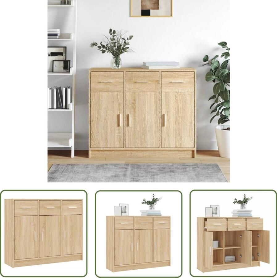 VidaXL Dressoir 91x28x75 cm bewerkt hout sonoma eikenkleurig Dressoir Salontafel Houten Dressoir Landelijk Dressoir Sonoma Eiken