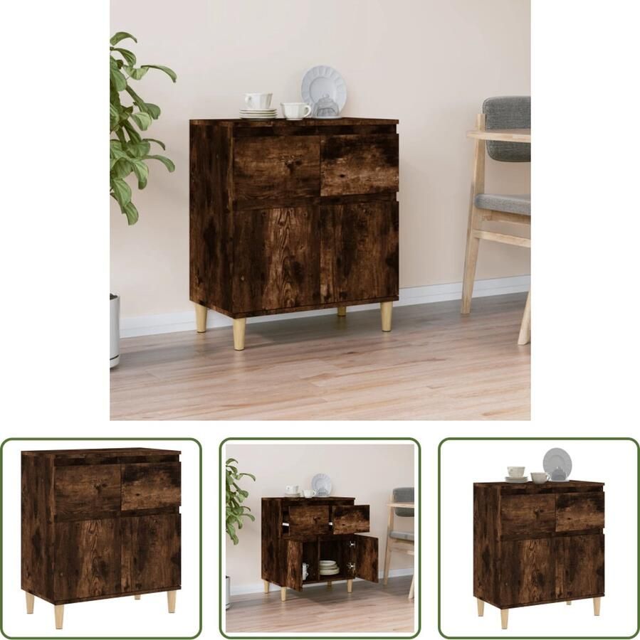 The Living Store Dressoir 60x35x70 cm bewerkt hout gerookt eikenkleurig Dressoir Badkamerspiegel Keukenmeubilair Houten Kast Gerookte Eiken Kleur