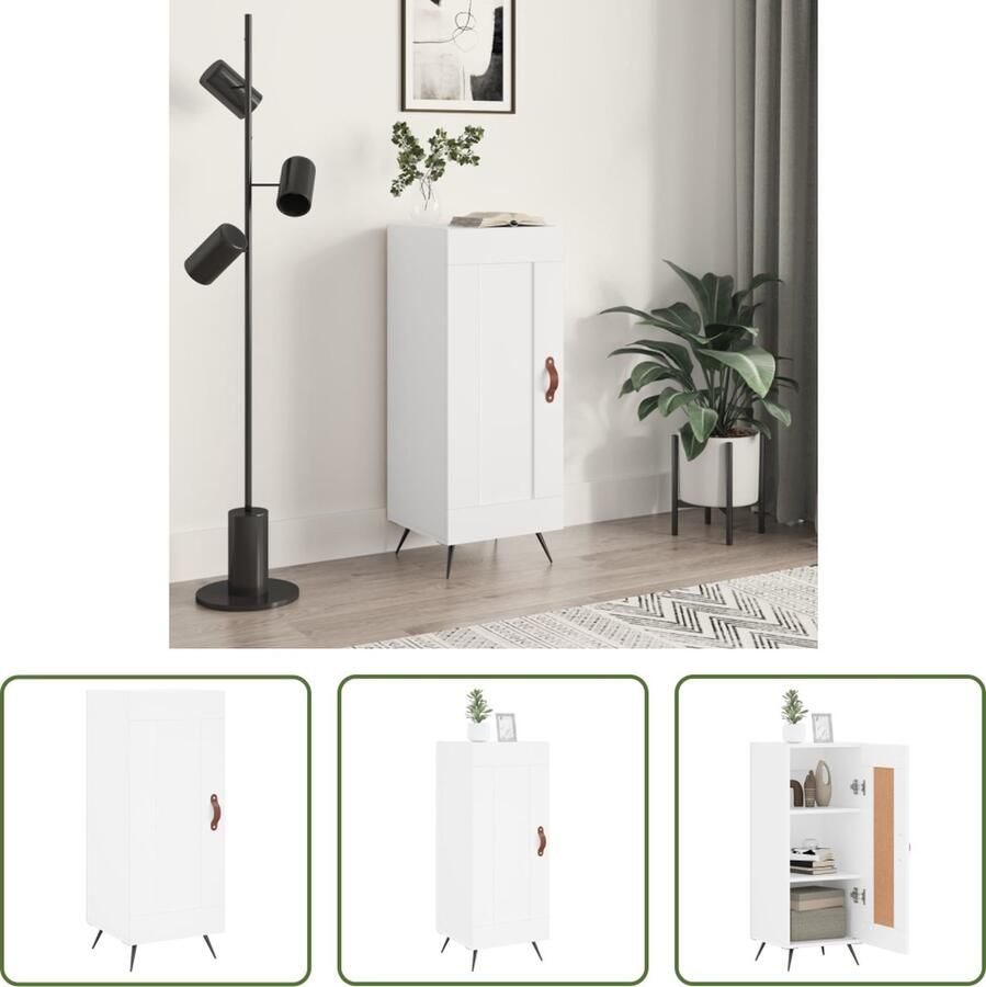 The Living Store Dressoir 34 5x34x90 cm bewerkt hout wit Dressoir Houten Dressoir Wit Dressoir Vintage Dressoir Landelijk Dressoir - Foto 6