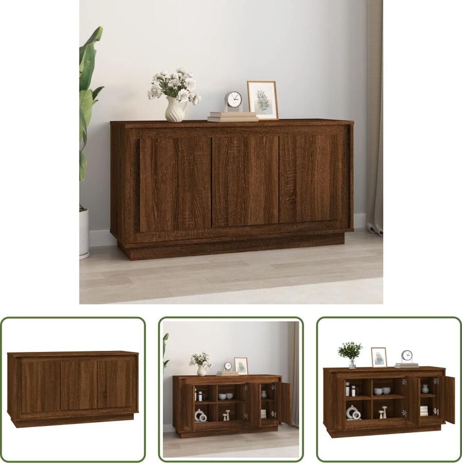 The Living Store Dressoir 102x35x55 cm bewerkt hout bruin eikenkleur Dressoir Houten Dressoir Bruine Eiken Dressoir Opbergmeubel Salontafel