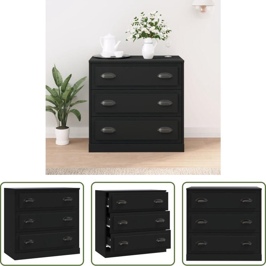 The Living Store Dressoir Basic Zwart 70 x 35.5 x 67.5 cm Hoge kwaliteit hout en metaal