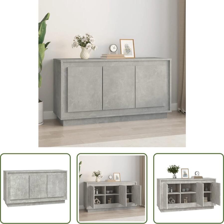 The Living Store Dressoir 102x35x55 cm bewerkt hout betongrijs Dressoir Houten Dressoir Grijze Dressoir Vintage Dressoir Salontafel