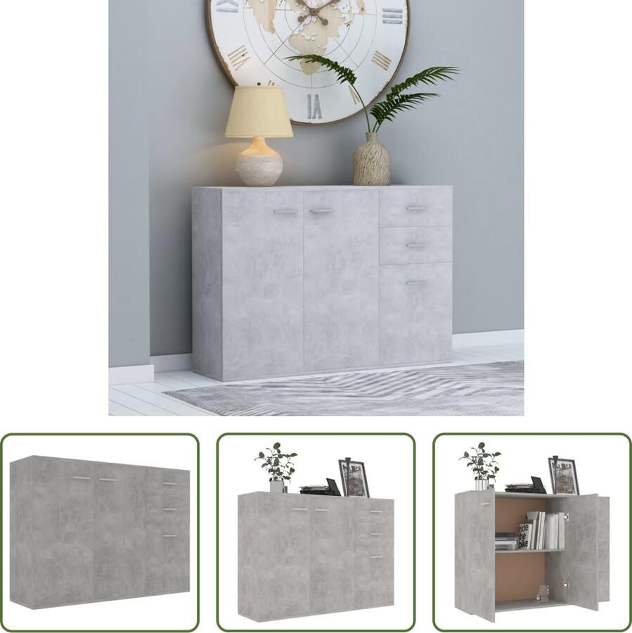The Living Store Dressoir 105x30x75 cm bewerkt hout betongrijs Dressoir Kast Bergruimte Livingroom Slaapkamer