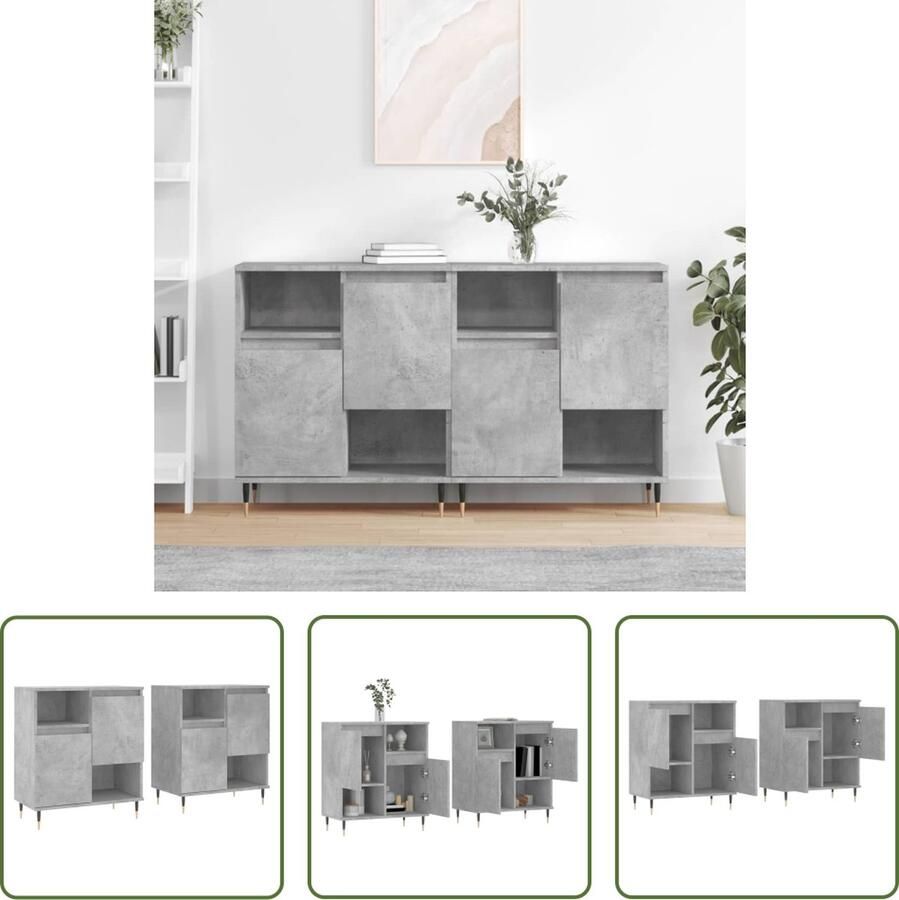 VidaXL Houten Dressoirs 2 st bewerkt hout betongrijs Grijze Dressoirs Vintage Dressoirs Salontafel - Foto 2