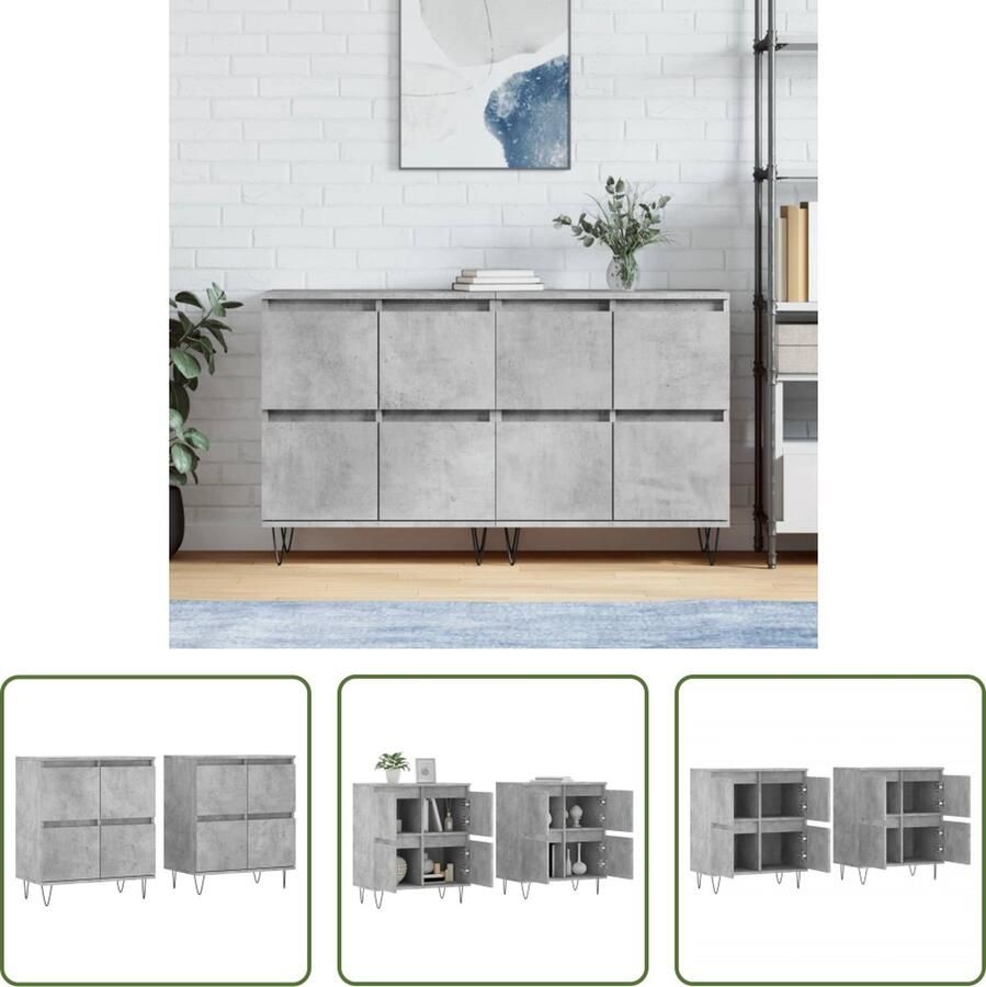 VidaXL Dressoirs 2 st bewerkt hout betongrijs Dressoirs Houten Dressoirs Grijze Dressoirs Vintage Dressoirs Industriële Dressoirs - Foto 2