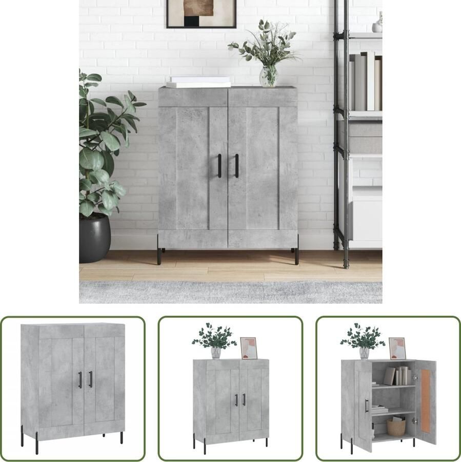 The Living Store Dressoir 69 5x34x90 cm bewerkt hout betongrijs Dressoir Houten Dressoir Grijze Dressoir Vintage Dressoir Salontafel - Foto 2