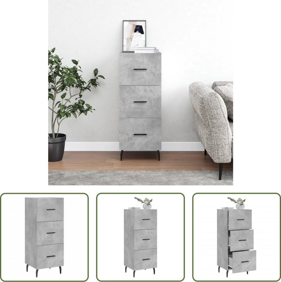 The Living Store Dressoir 34 5x34x90 cm bewerkt hout betongrijs Dressoir Modern Dressoir Beton Grijs Dressoir Opbergkast Woonkamer Kast - Foto 3