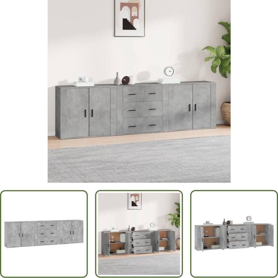 VidaXL The Living Store Dressoir Betongrijs Classic Meubel 80 x 33 x 70 cm Duurzaam hout