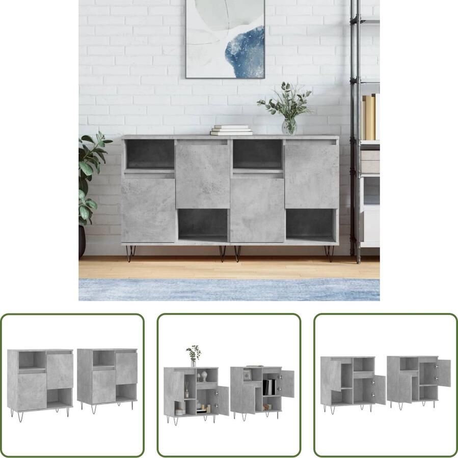 The Living Store Dressoirs 2 st bewerkt hout betongrijs Dressoir Meubel Houten Dressoir Vintage Dressoir Grijze Dressoir