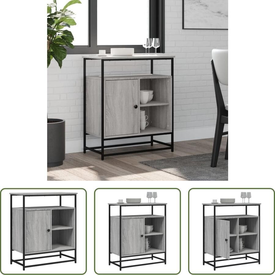 VidaXL Dressoir 69x35x80 cm bewerkt hout grijs sonoma eikenkleurig Dressoir Houten Dressoir Grijze Dressoir Vintage Dressoir Salontafel