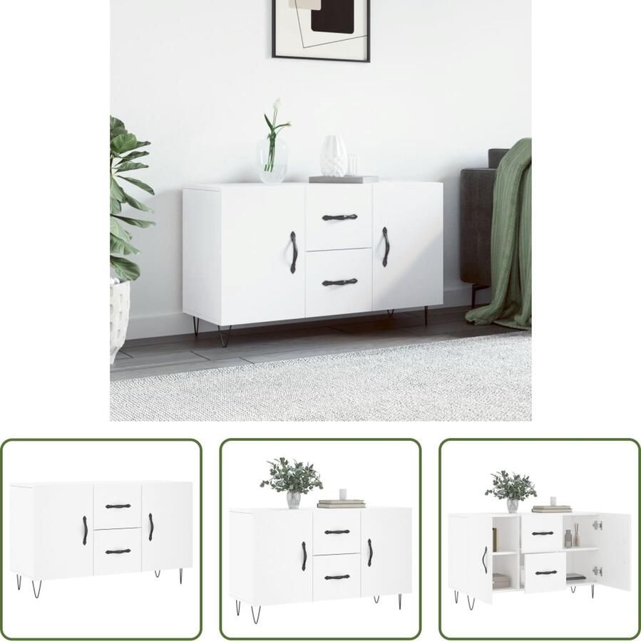 The Living Store Dressoir 100x36x60 cm bewerkt hout wit Dressoir Houten Dressoir Modern Dressoir Witte Dressoir Opbergkast - Foto 2