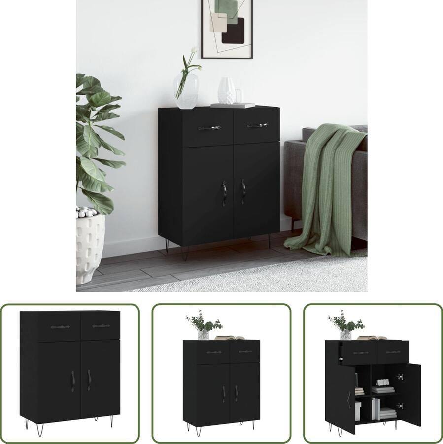 The Living Store Dressoir 69 5x34x90 cm bewerkt hout zwart Dressoir Zwarte Dressoir Houten Dressoir Modern Dressoir Opbergkast - Foto 6