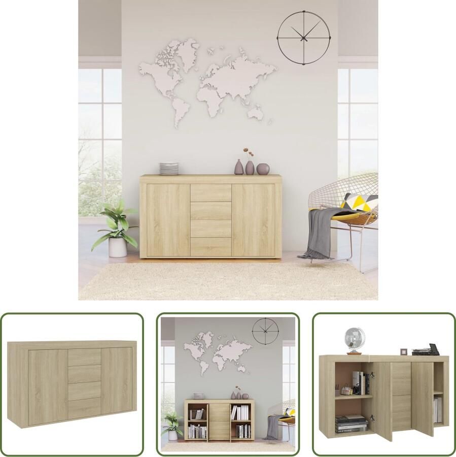 The Living Store Dressoir 120x36x69 cm bewerkt hout sonoma eikenkleurig Dressoir Bijzetkast Salontafel Houten Dressoir Landelijk Dressoir