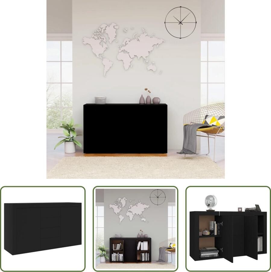 The Living Store Dressoir 120x36x69 cm bewerkt hout zwart Dressoir Bijzettafels Tv-tafel Opbergkast Salontafel