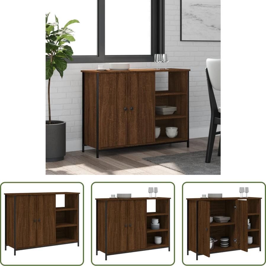 The Living Store Dressoir 100x33x75 cm bewerkt hout bruin eikenkleur Dressoir Opbergkast Salontafel Houten Dressoir Vintage Dressoir