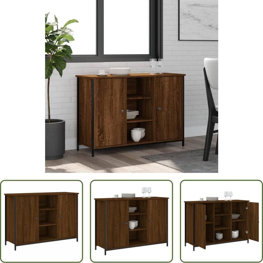 The Living Store Dressoir Bruineiken 100 x 35 x 70 cm Duurzaam materiaal Voldoende opbergruimte Weergavefunctie Verstelbare poten Montage vereist - Foto 2