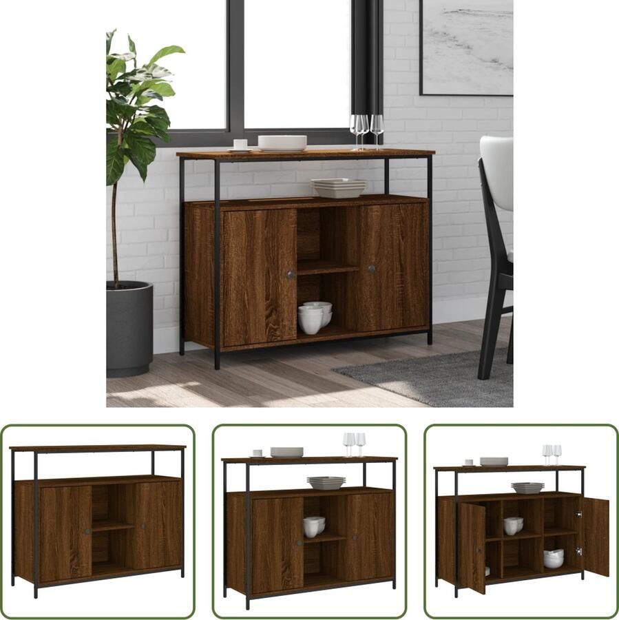 The Living Store Dressoir 100x35x80 cm bewerkt hout bruin eikenkleur Dressoir Houten Dressoir Opbergkast Salontafel Vintage Dressoir