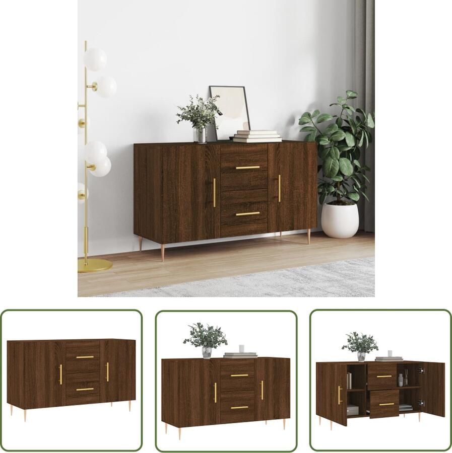 The Living Store Dressoir Bruineiken 100 x 36 x 60 cm Duurzaam hout metalen poten