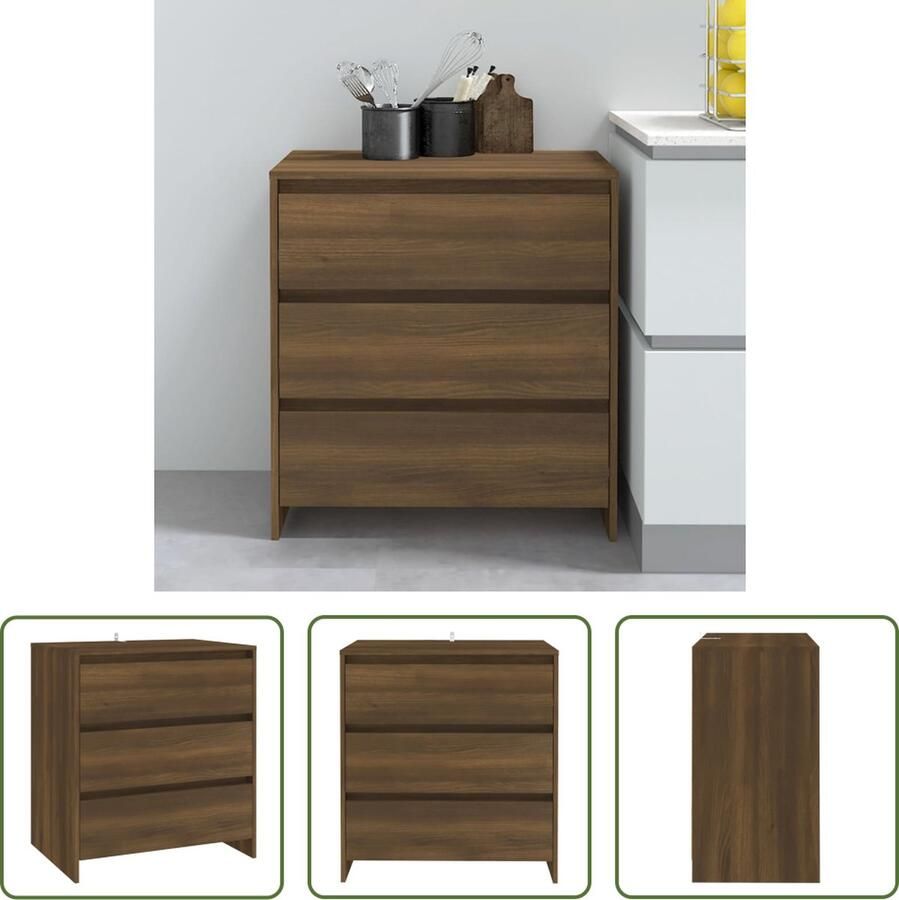 The Living Store Dressoir 70x41x75 cm bewerkt hout bruin eikenkleur Dressoir Kast Opbergkast Bruine Eiken Minimalistische Design