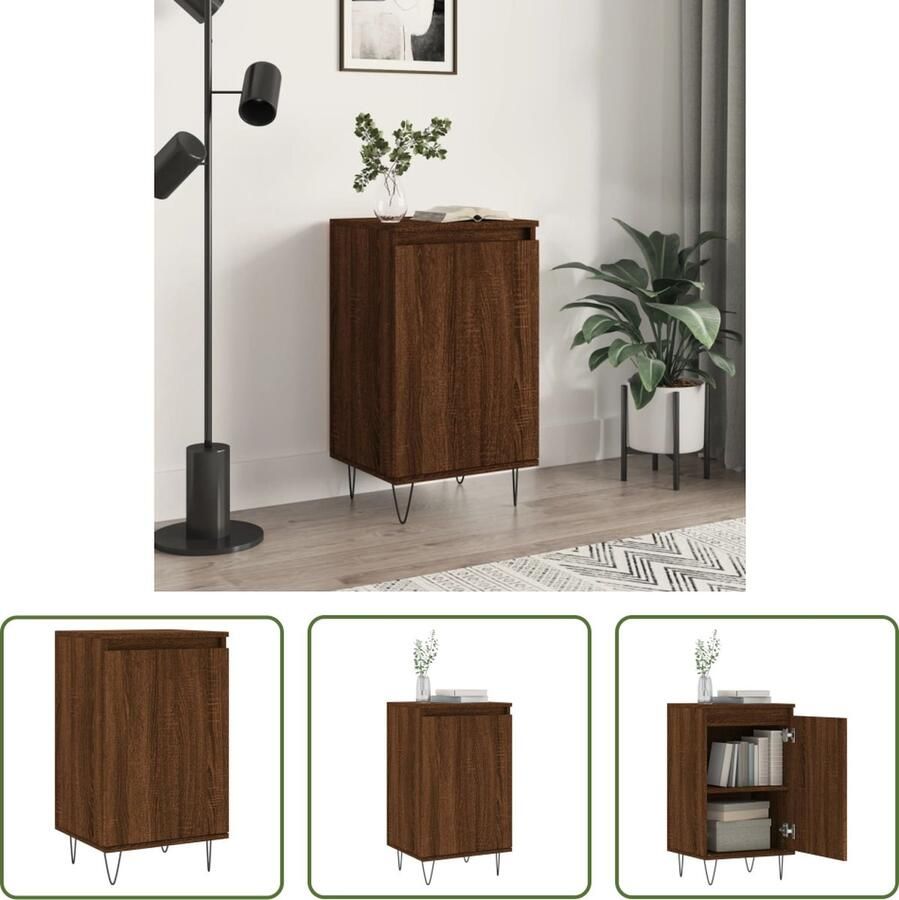 The Living Store Dressoir Bruineiken 40x35x70 cm Duurzaam hout metaal 2 Vakken Display functie Praktische deur Metalen poten