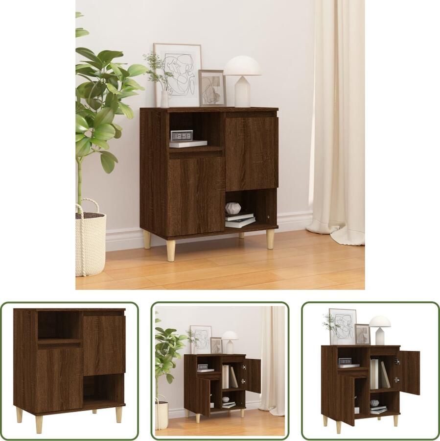 The Living Store Dressoir Bruineiken 60 x 35 x 70 cm Duurzaam hout Massief eucalyptushout 4 vakken 2 deuren