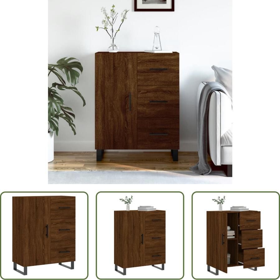 The Living Store Dressoir 69 5x34x90 cm bewerkt hout bruin eikenkleur Dressoir Houten Dressoir Vintage Dressoir Landelijk Dressoir Bruine Eiken Dressoir - Foto 4