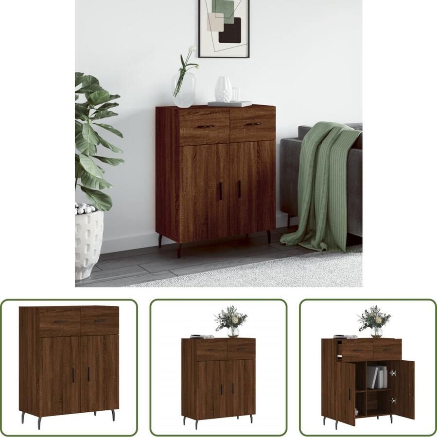 The Living Store Dressoir 69 5x34x90 cm bewerkt hout bruin eikenkleur Dressoir Houten Dressoir Modern Dressoir Bruine Eiken Dressoir Opbergkast