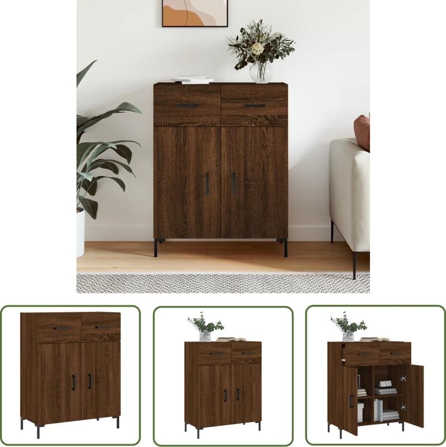 The Living Store Dressoir Bruineiken 69.5 x 34 x 90 cm Met Metalen Poten en Voldoende Opbergruimte