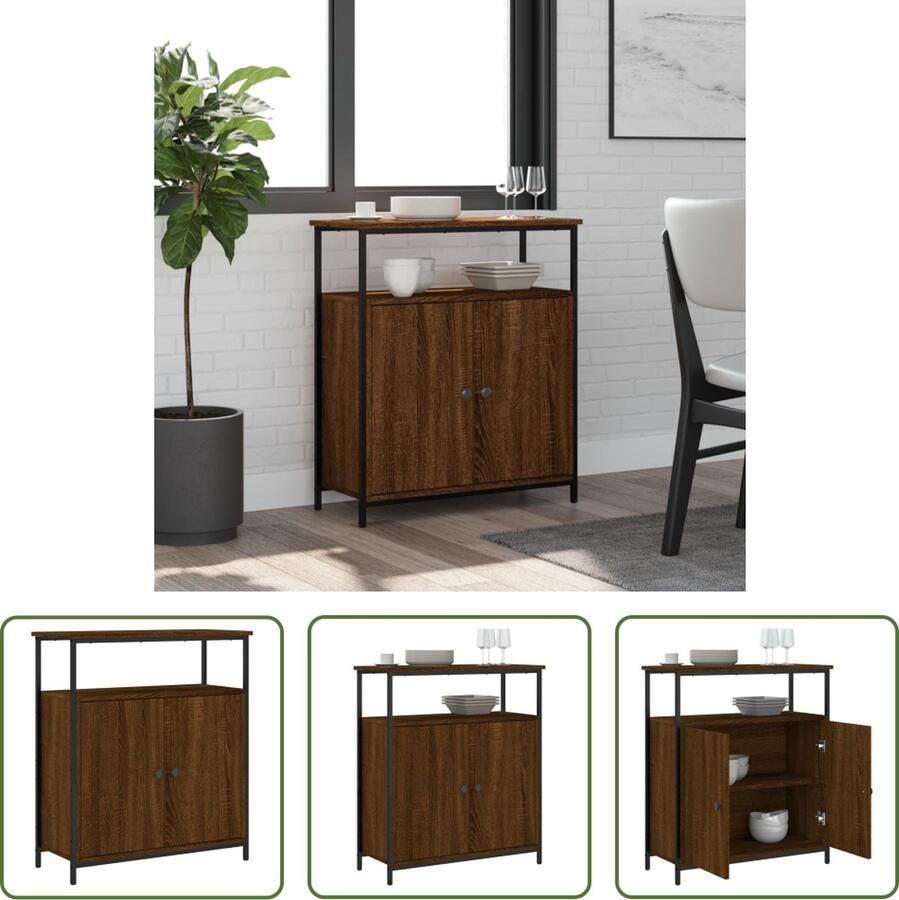 The Living Store Dressoir 70x30x80 cm bewerkt hout bruin eikenkleur Dressoir Kast Opbergruimte Houten Dressoir Bruine Eiken Kleur