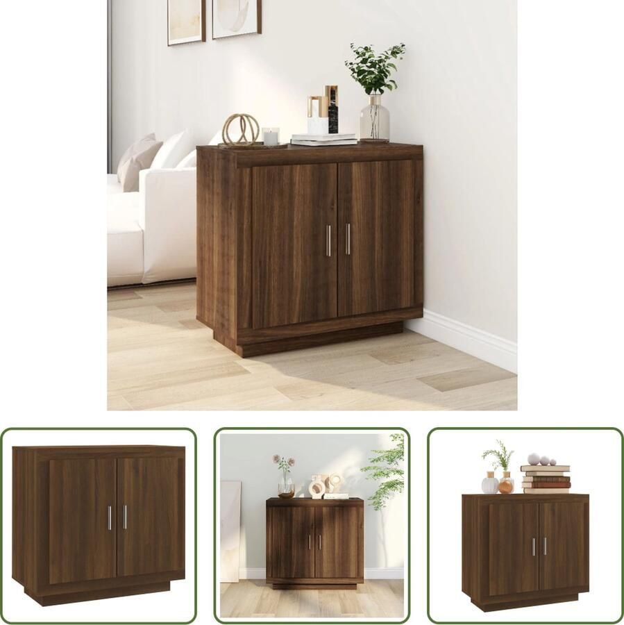 VidaXL The Living Store Dressoir 80x40x75 cm bewerkt hout bruin eikenkleur Dressoir Kast Houten Dressoir Bruine Eiken Dressoir Opbergkast