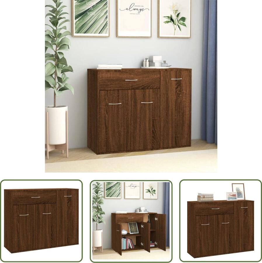 The Living Store Dressoir 88x30x70 cm bewerkt hout bruin eikenkleur Dressoir Houten Dressoir Bruine Eiken Dressoir Opberg Dresser Salontafel - Foto 2