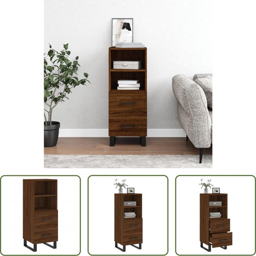 The Living Store Dressoir 34 5x34x90 cm bewerkt hout bruin eikenkleur Dressoir Meubel Houten Dressoir Modern Dressoir Bruine Eiken Dressoir