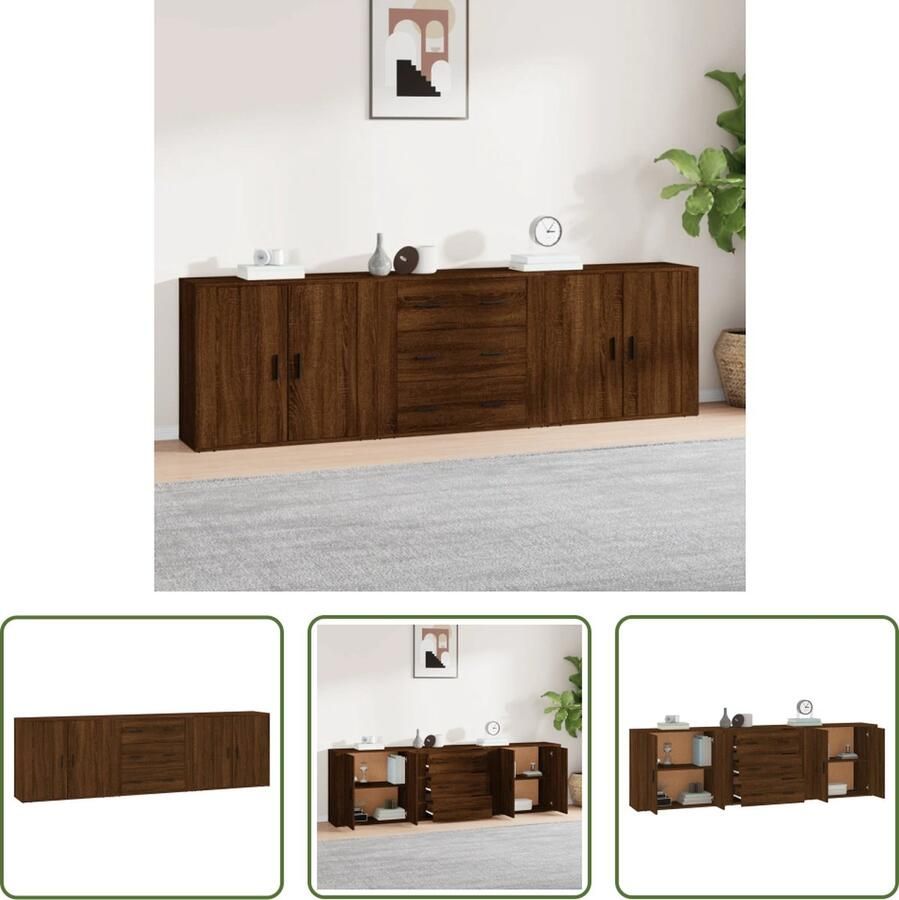 The Living Store Dressoir Bruineiken Set van 3 80 x 33 x 70 cm Duurzaam bewerkt hout