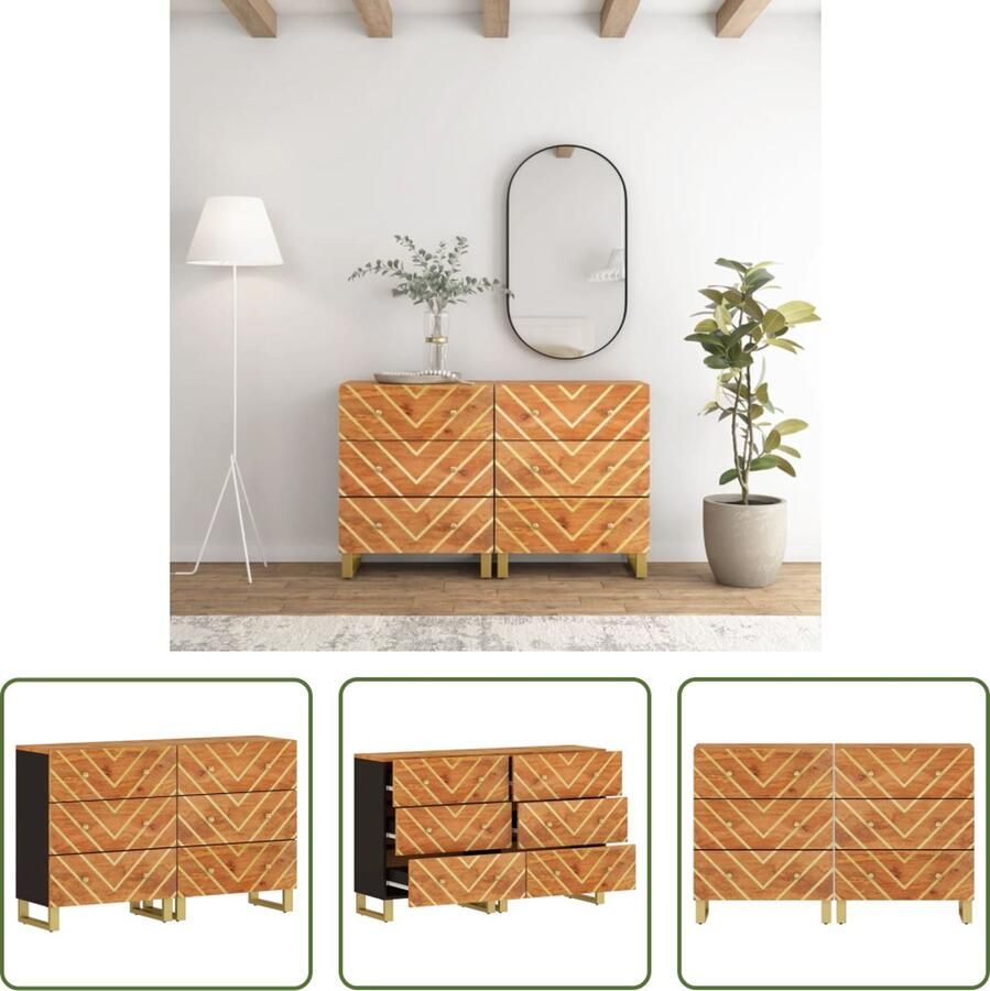 The Living Store Dressoirs 2 st 60x33 5x75 cm massief mangohout bruin en zwart Dressoir Mango Wood Furniture Houten Dressoir Vintage Dressoir Salontafel