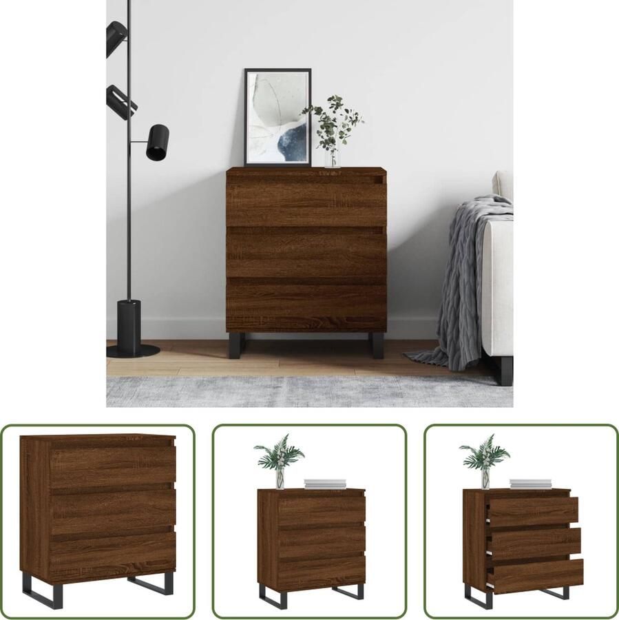 The Living Store Dressoir Bruineiken Trendy Opbergkast Afmetingen- 60 x 35 x 70 cm Duurzaam materiaal - Foto 3
